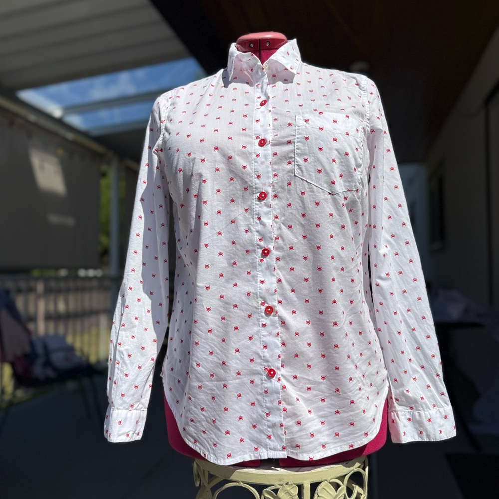 Old Navy White and Red Classic Button Up Blouse, Medium